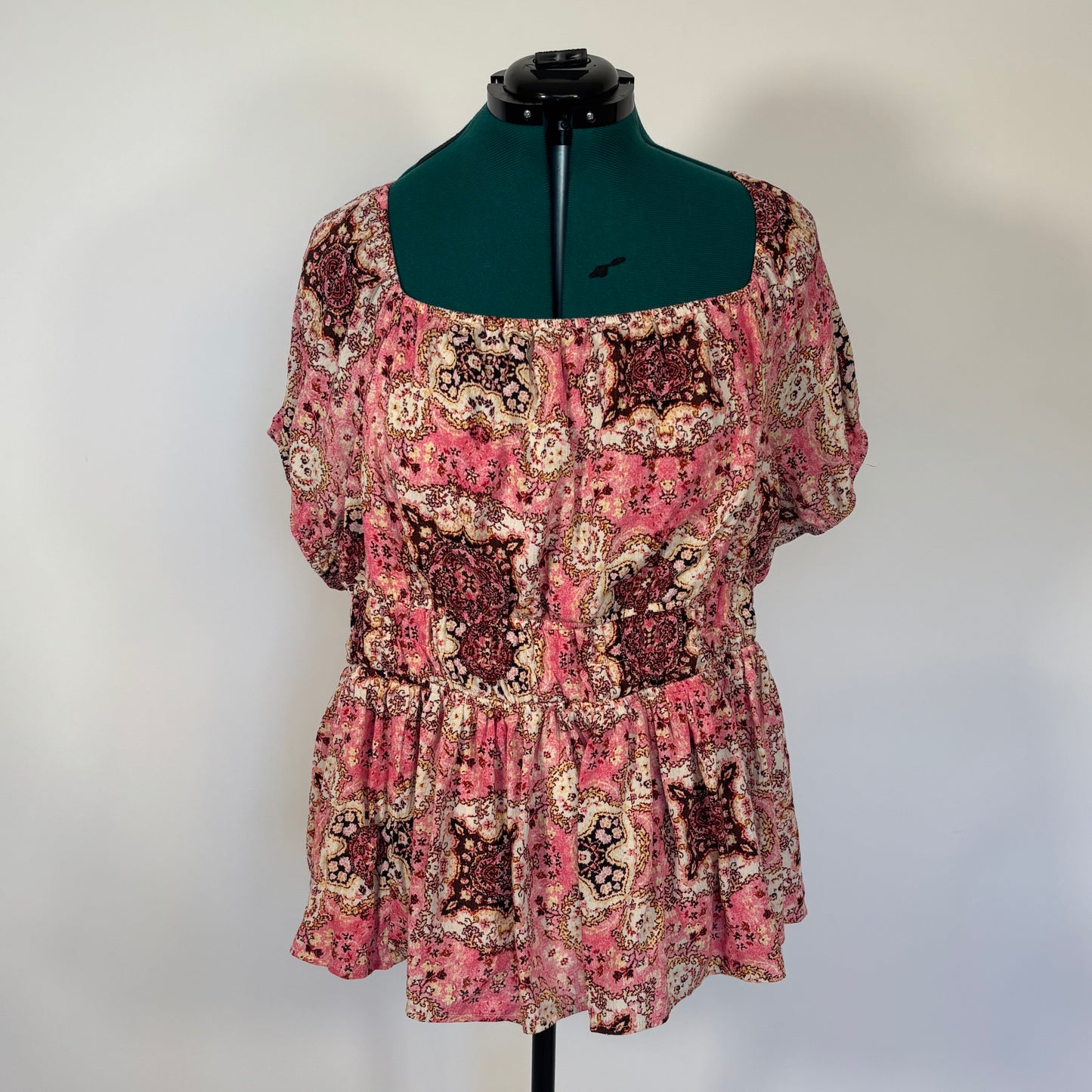 Torrid Pink Paisley Babydoll Top with Corset Detail
