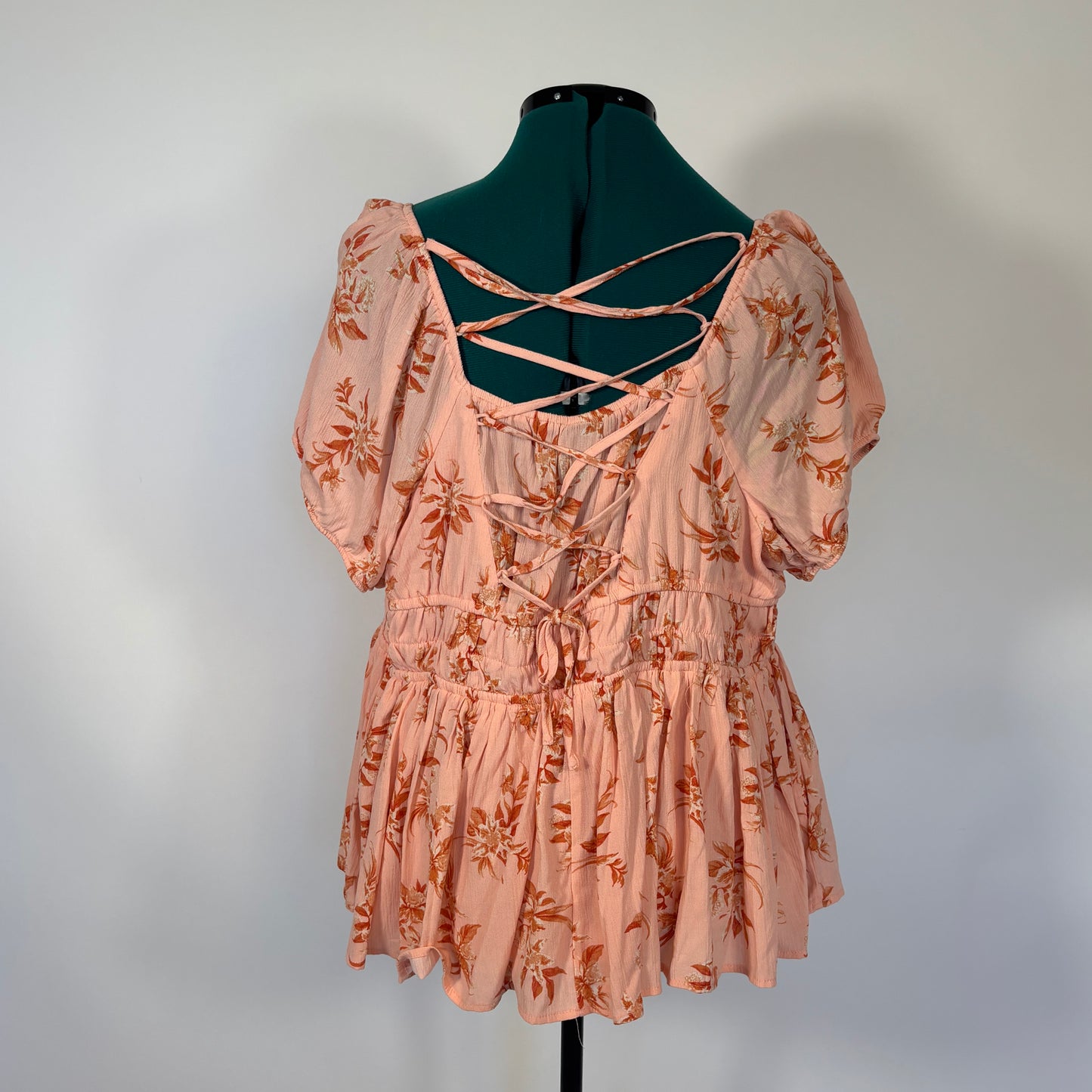 Torrid Pale Pink and Orange Floral Babydoll Top with Corset Detail