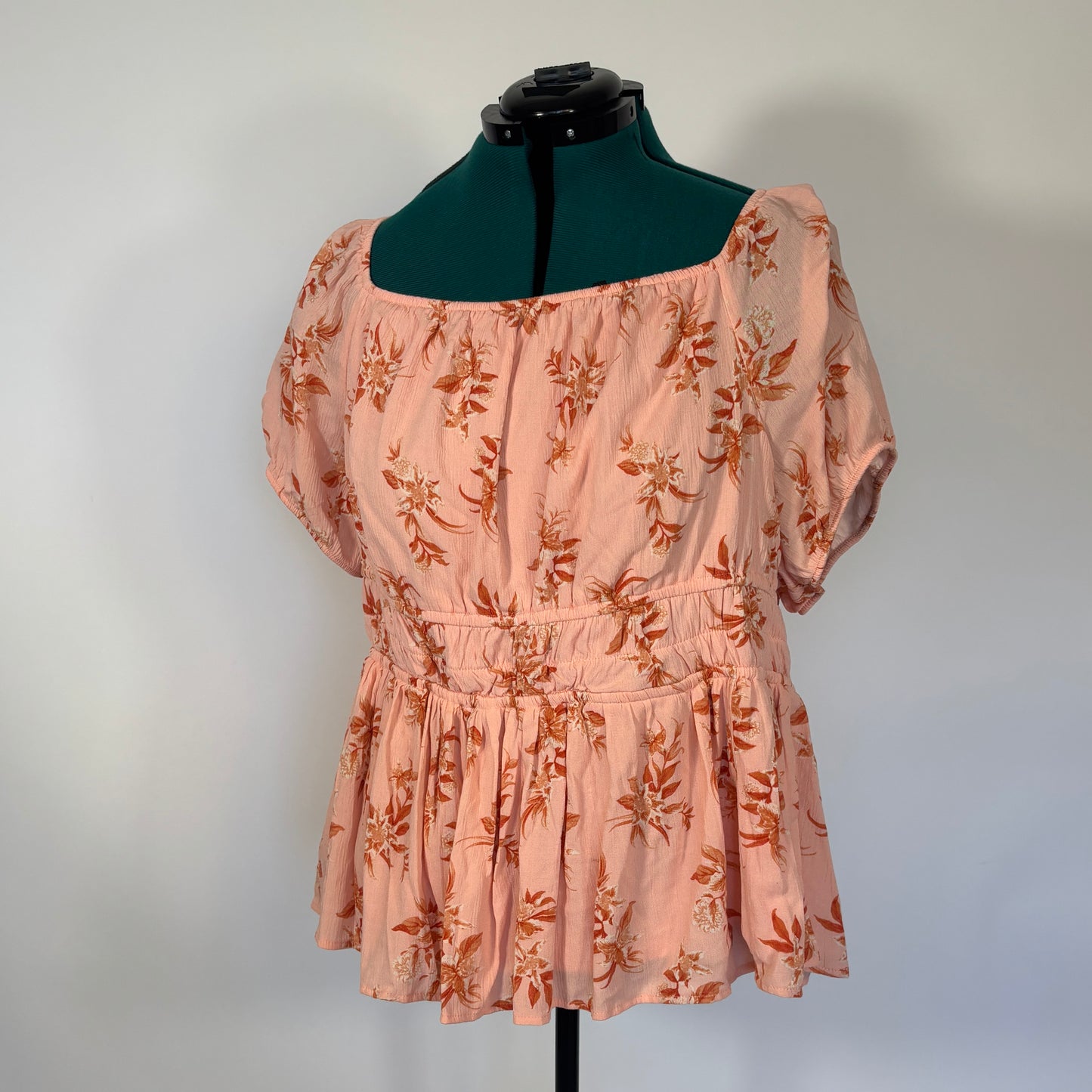 Torrid Pale Pink and Orange Floral Babydoll Top with Corset Detail