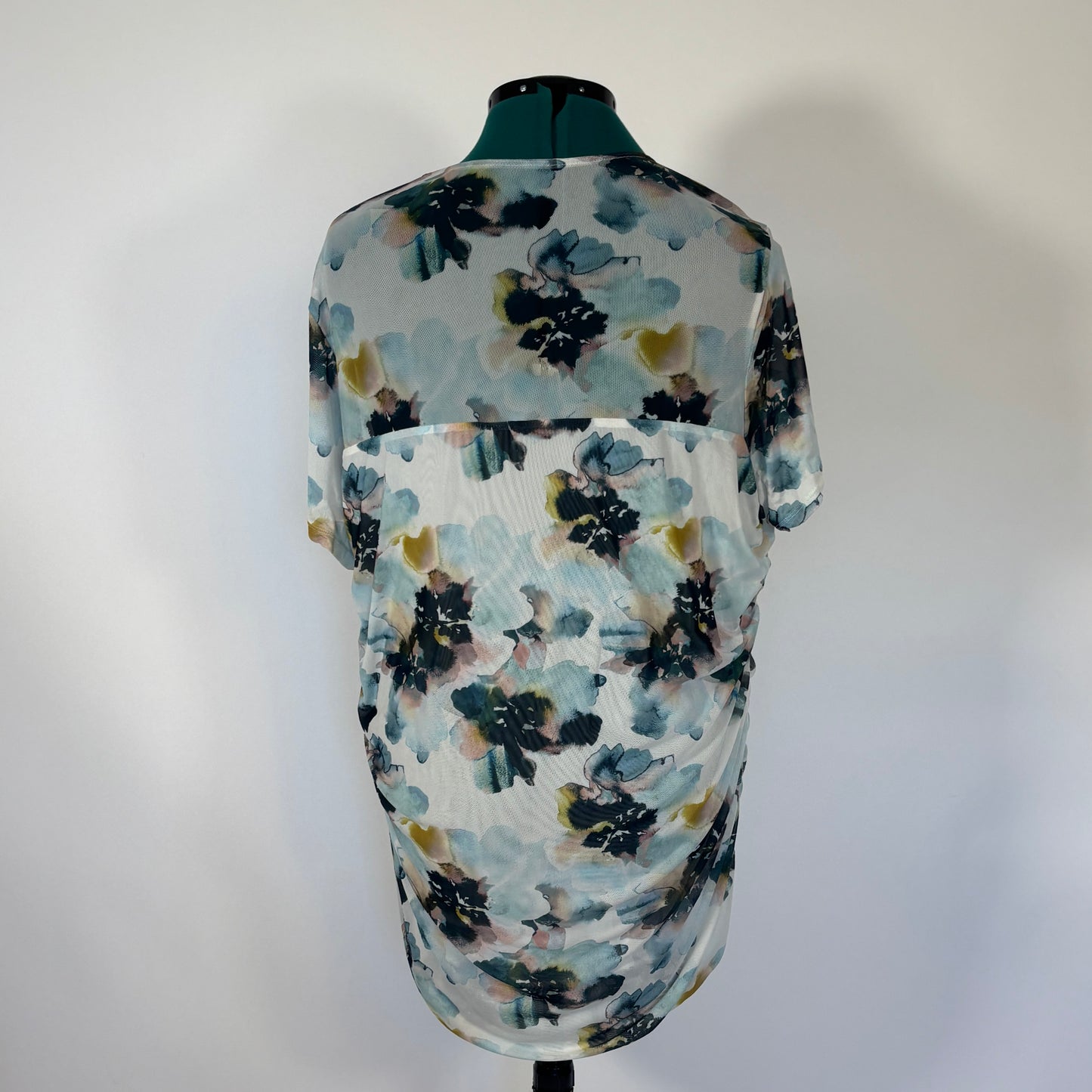 Torrid Blue Watercolor Floral Ruched Mesh Overlay Top