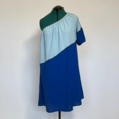 Blue Color Blocked One Shoulder Dress NWT