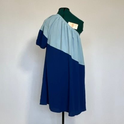 Blue Color Blocked One Shoulder Dress NWT