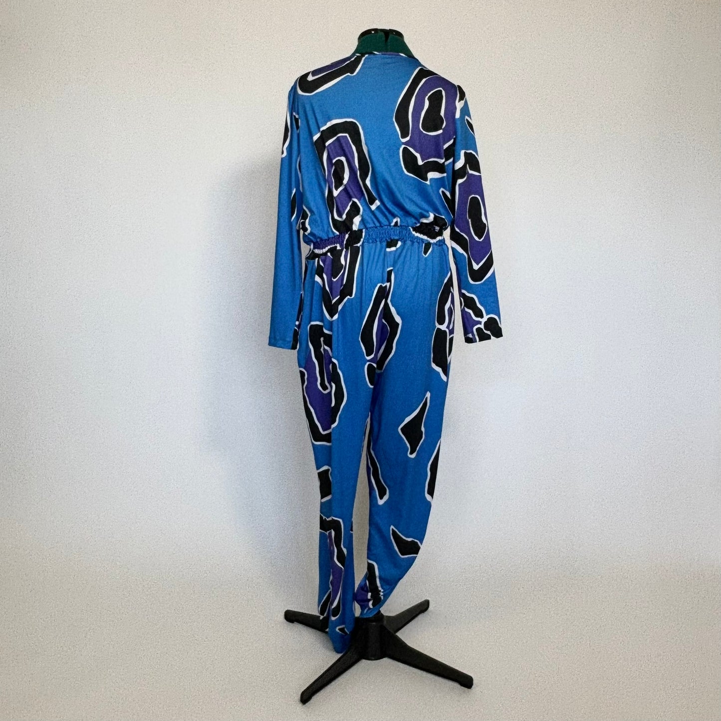 Blue Long Sleeve Abstract Print Jumpsuit