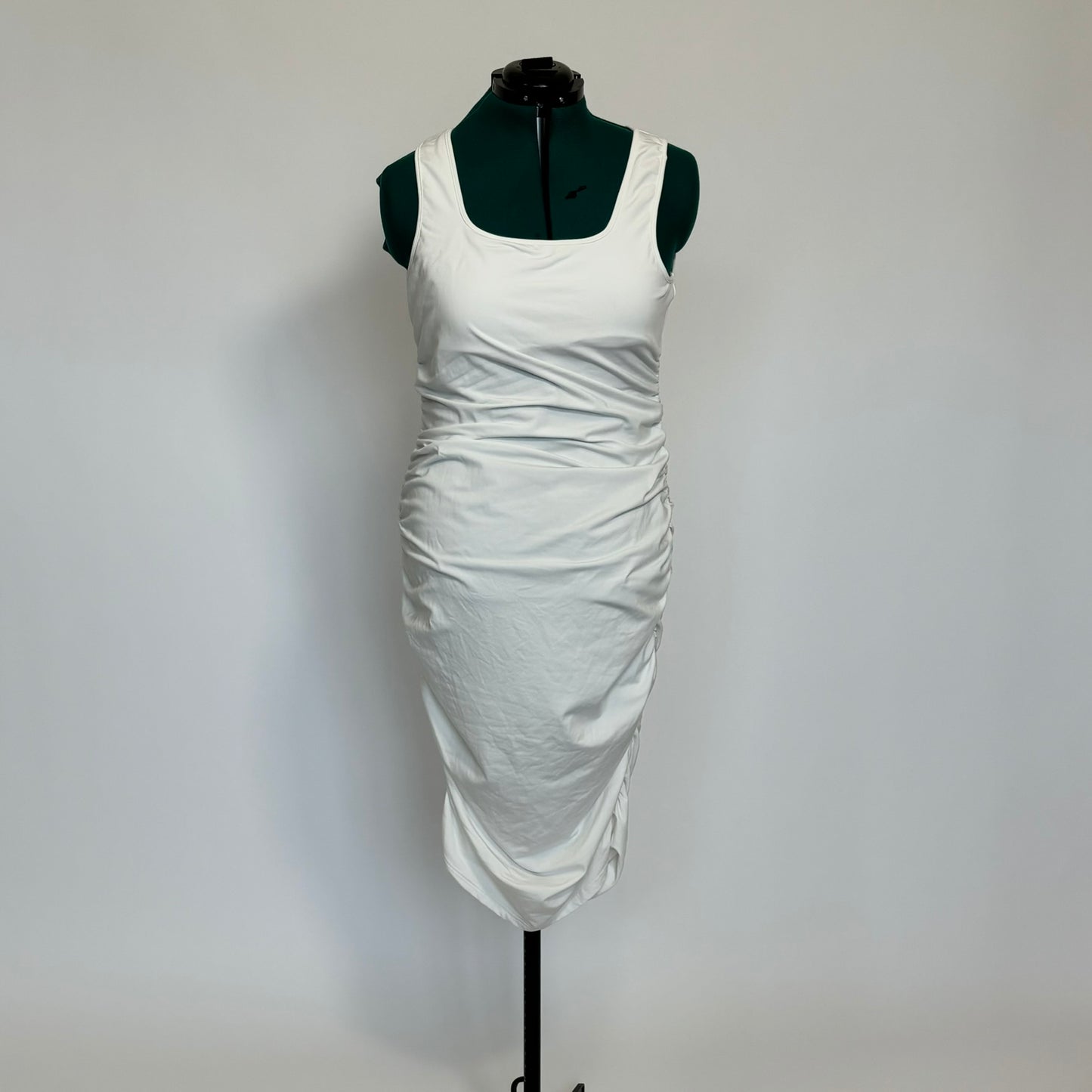 White Tank Dress with Ruched Sides