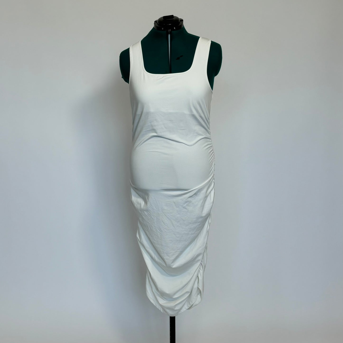 White Tank Dress with Ruched Sides