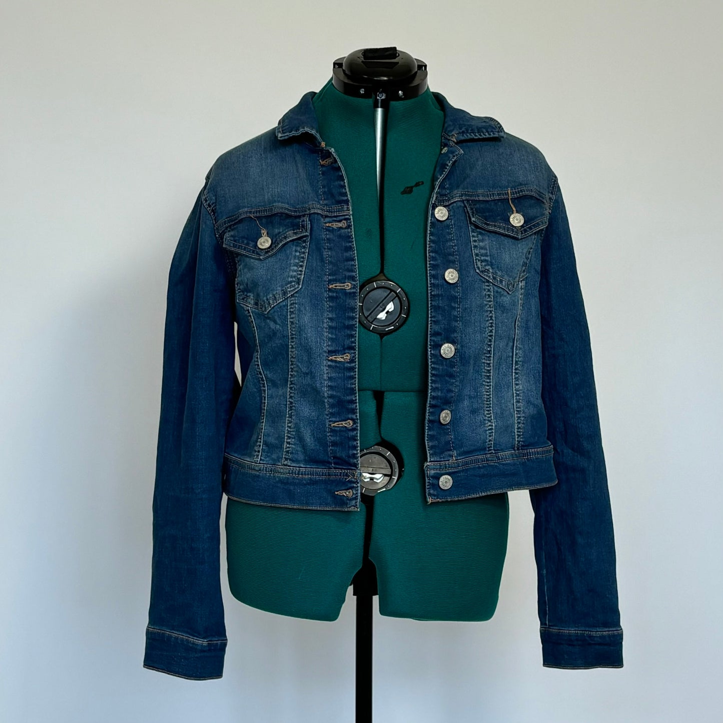 Cropped Medium Wash Denim Jacket