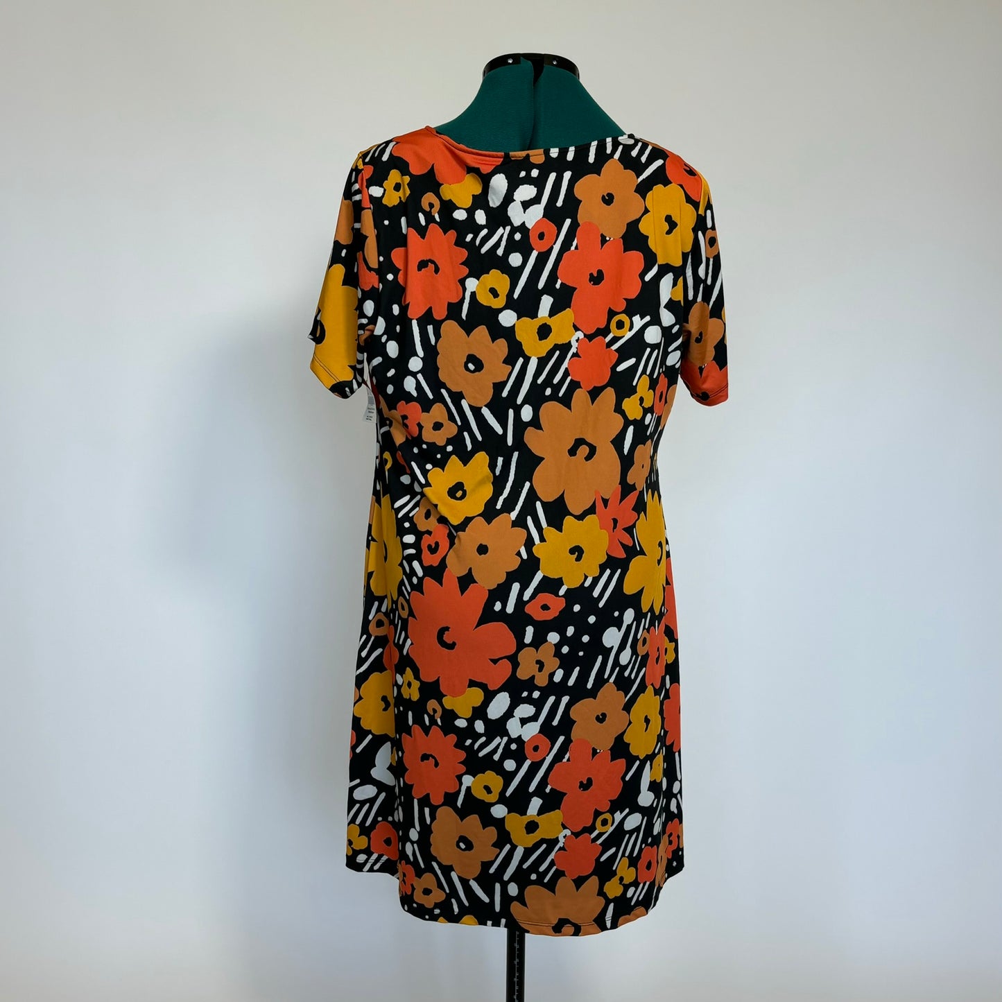 Orange Floral and Abstract Print Black Shift Dress