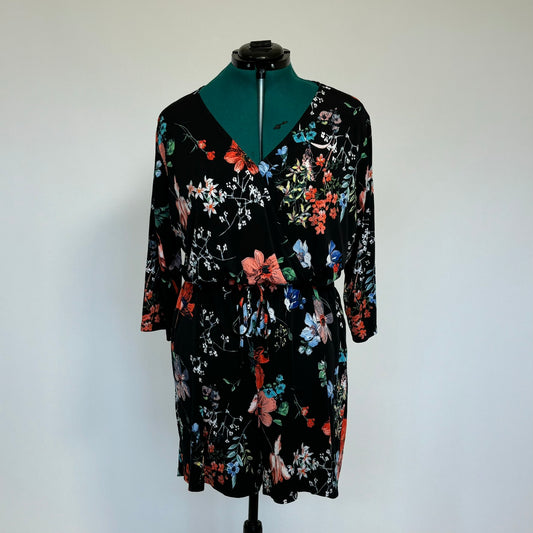 Black Floral Surplice Neck Romper