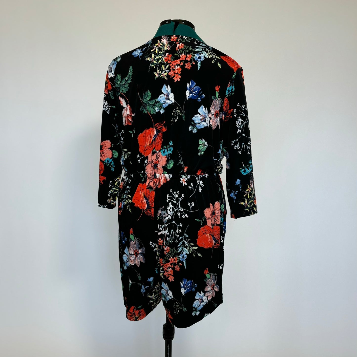 Black Floral Surplice Neck Romper