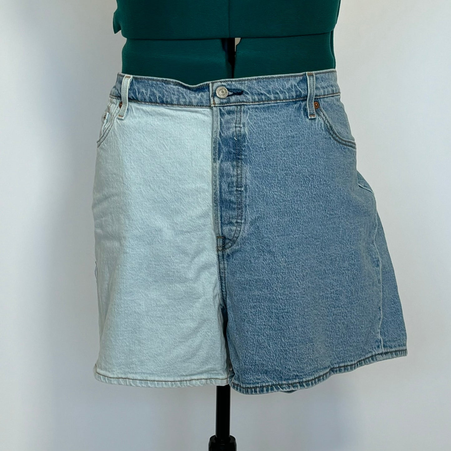 Two-Tone Light Colored Denim Shorts