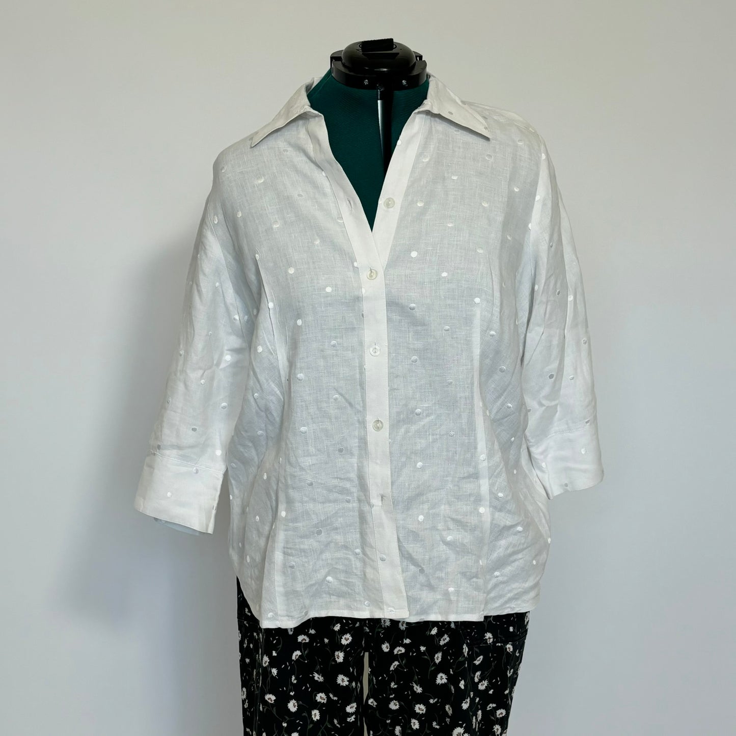 White Linen Polka Dot Button Down Top