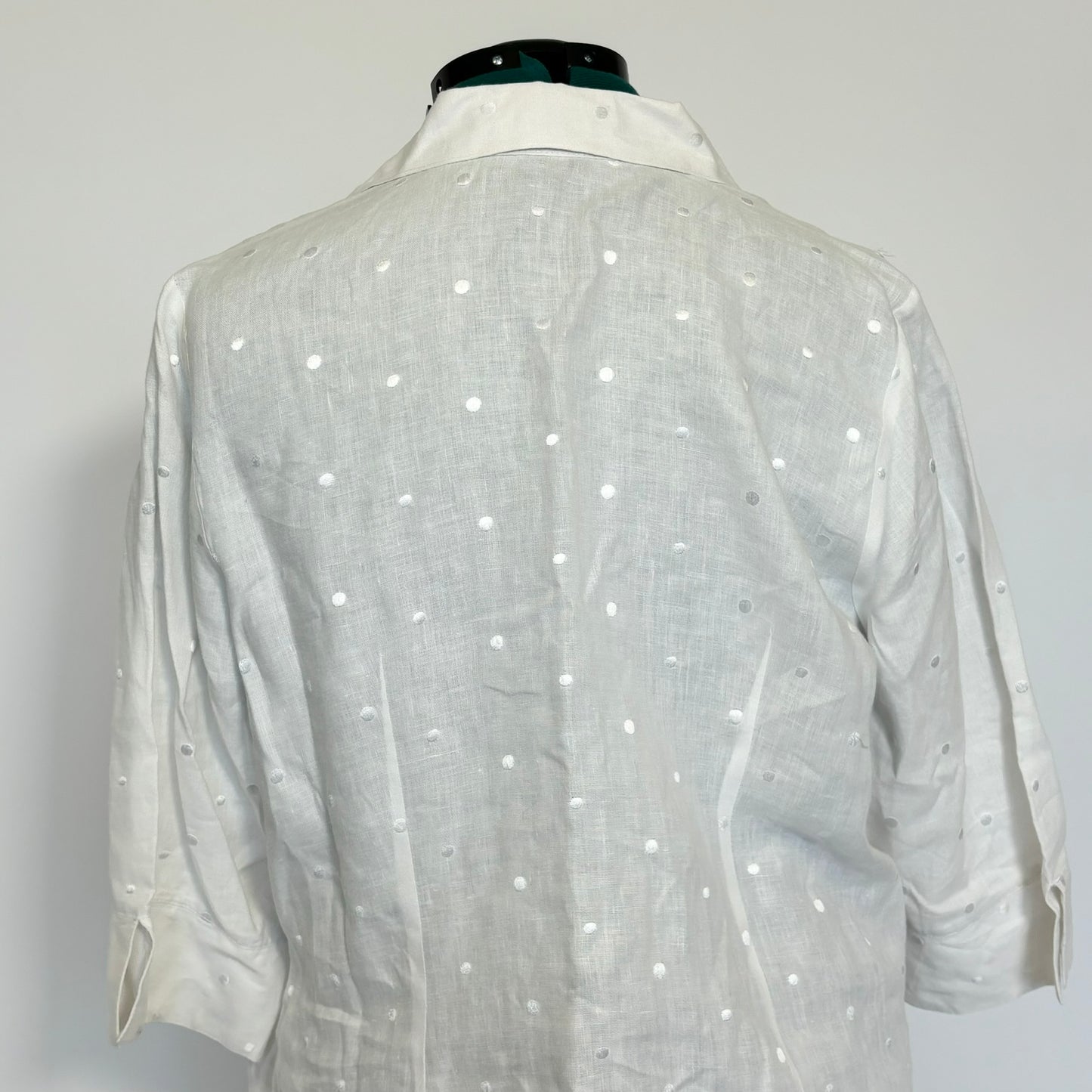 White Linen Polka Dot Button Down Top