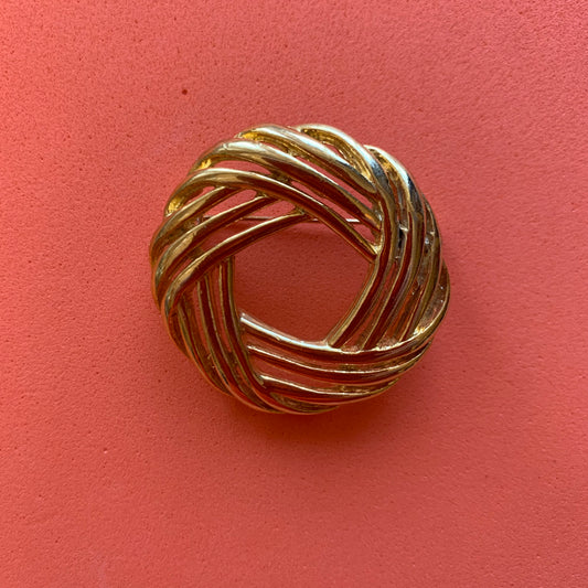 Vintage Gold-Toned Woven Warp Brooch