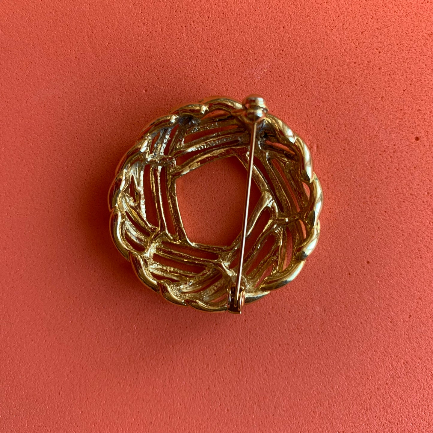 Vintage Gold-Toned Woven Warp Brooch