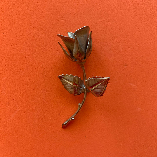 Vintage Silver-Toned Rose Brooch
