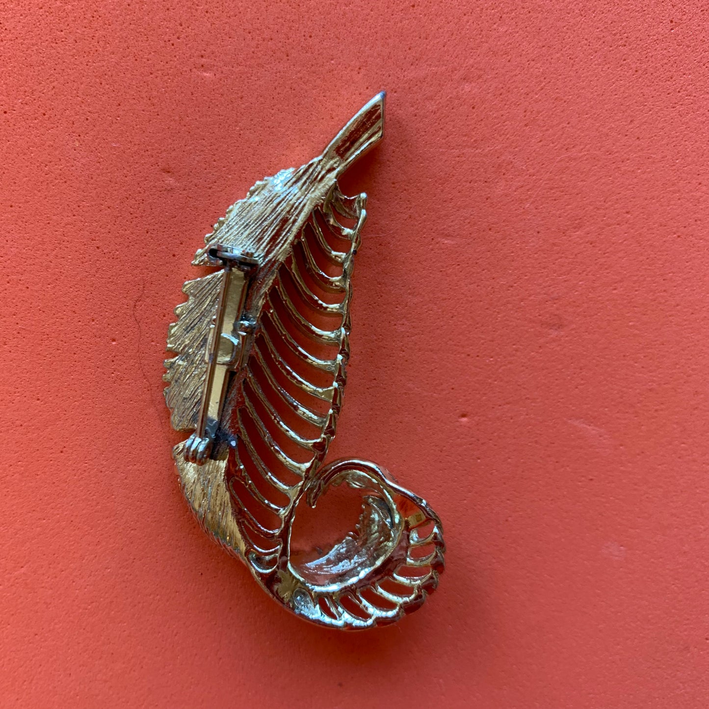 Vintage Gold-Toned Feather Brooch