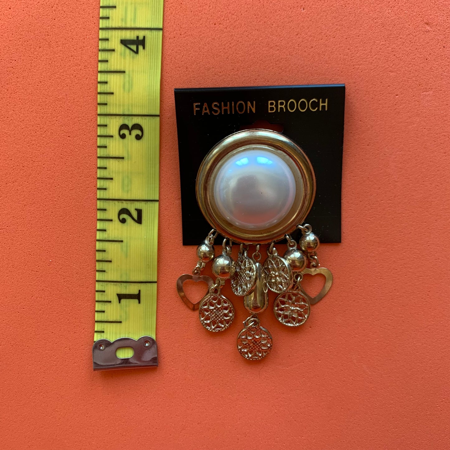 Vintage Gold-Toned Faux Pearl Dangle Charm Brooch