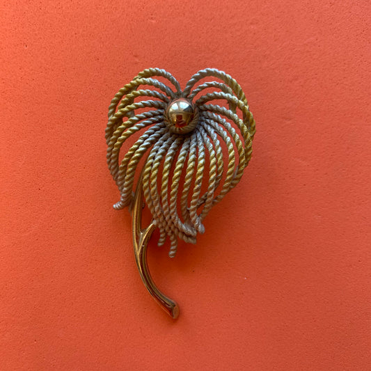 Vintage Gold-Tone Painted Flower Brooch