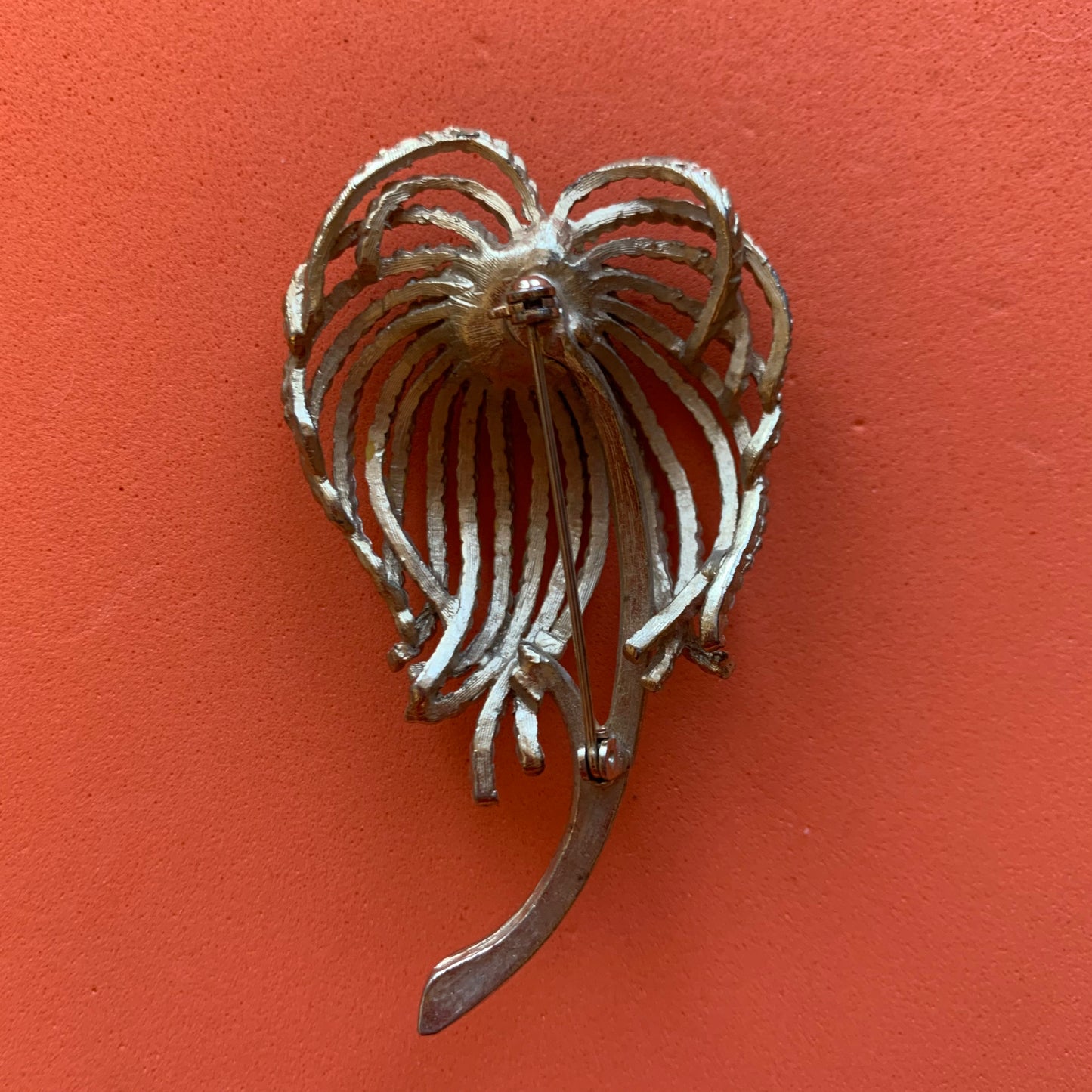 Vintage Gold-Tone Painted Flower Brooch