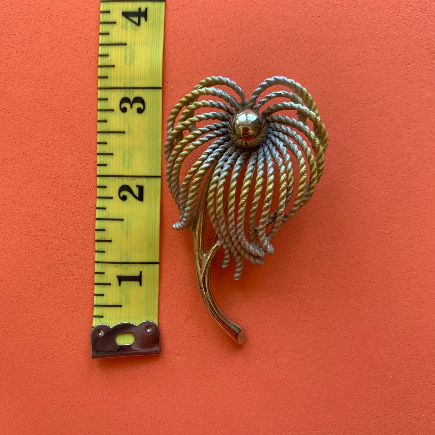 Vintage Gold-Tone Painted Flower Brooch