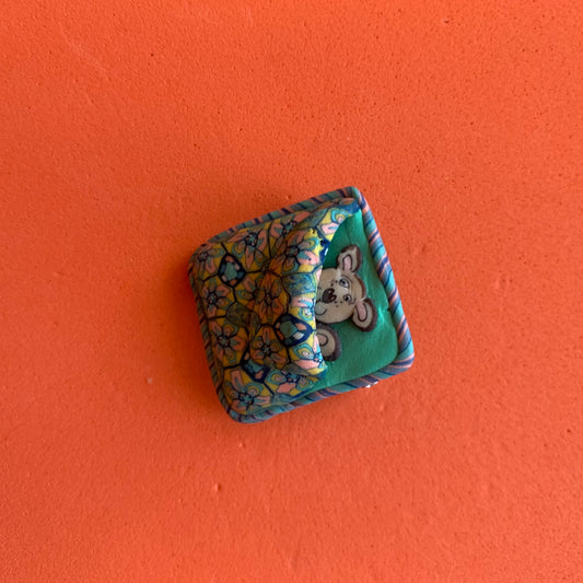 Vintage Turquoise Clay Bedtime Teddy Bear Brooch