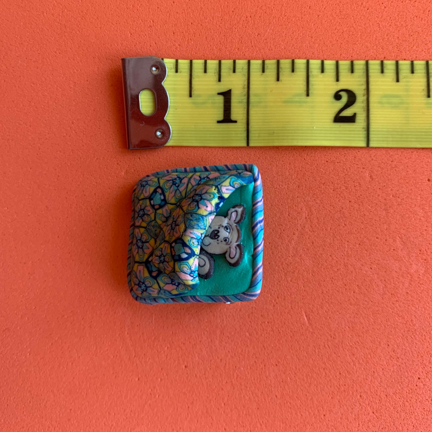 Vintage Turquoise Clay Bedtime Teddy Bear Brooch