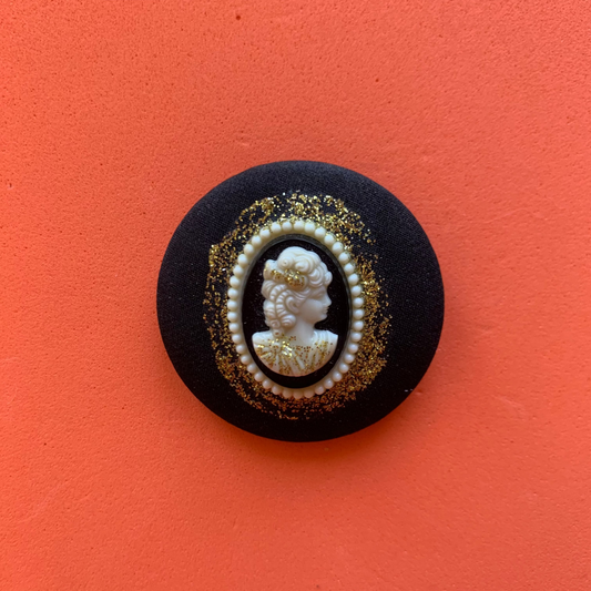 Vintage Gold-Toned and Black Cameo Brooch