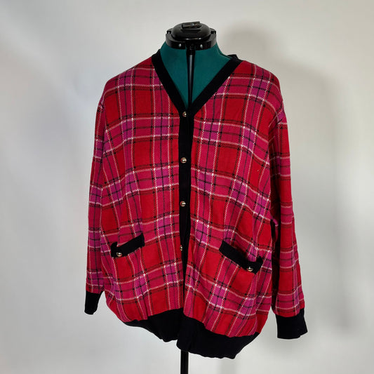 Red and Pink Plaid Cardigan with Gold Hardware NWT
