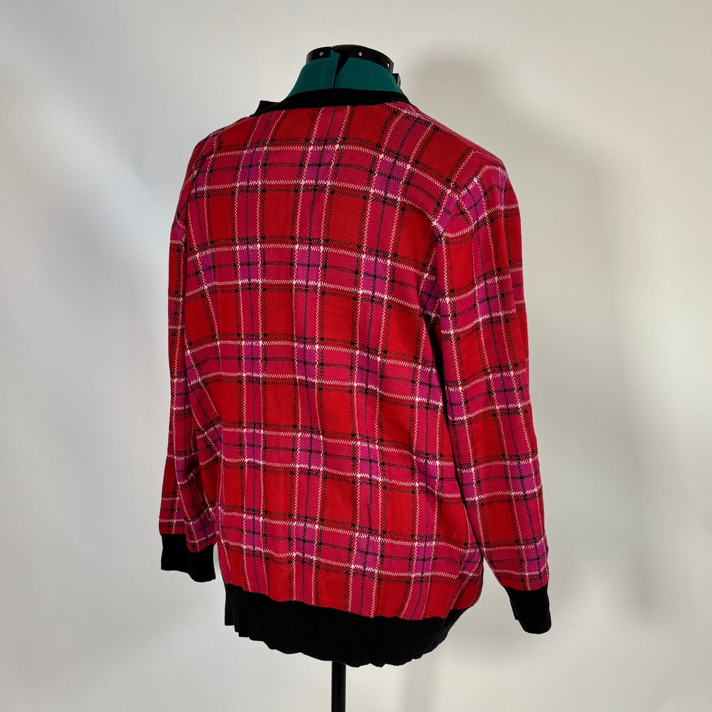 Red and Pink Plaid Cardigan with Gold Hardware NWT