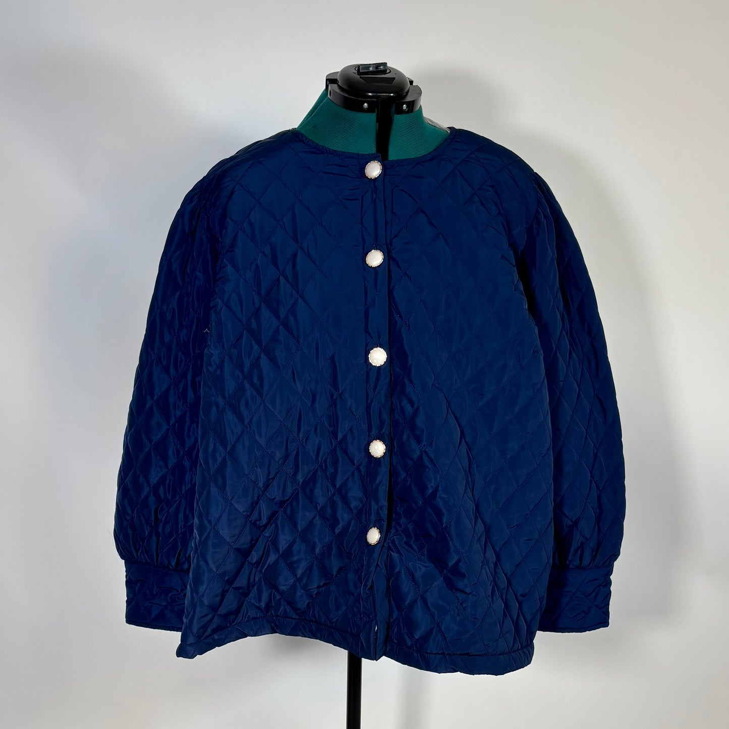 Navy Quilted Jacket with Pearl/Gold Buttons