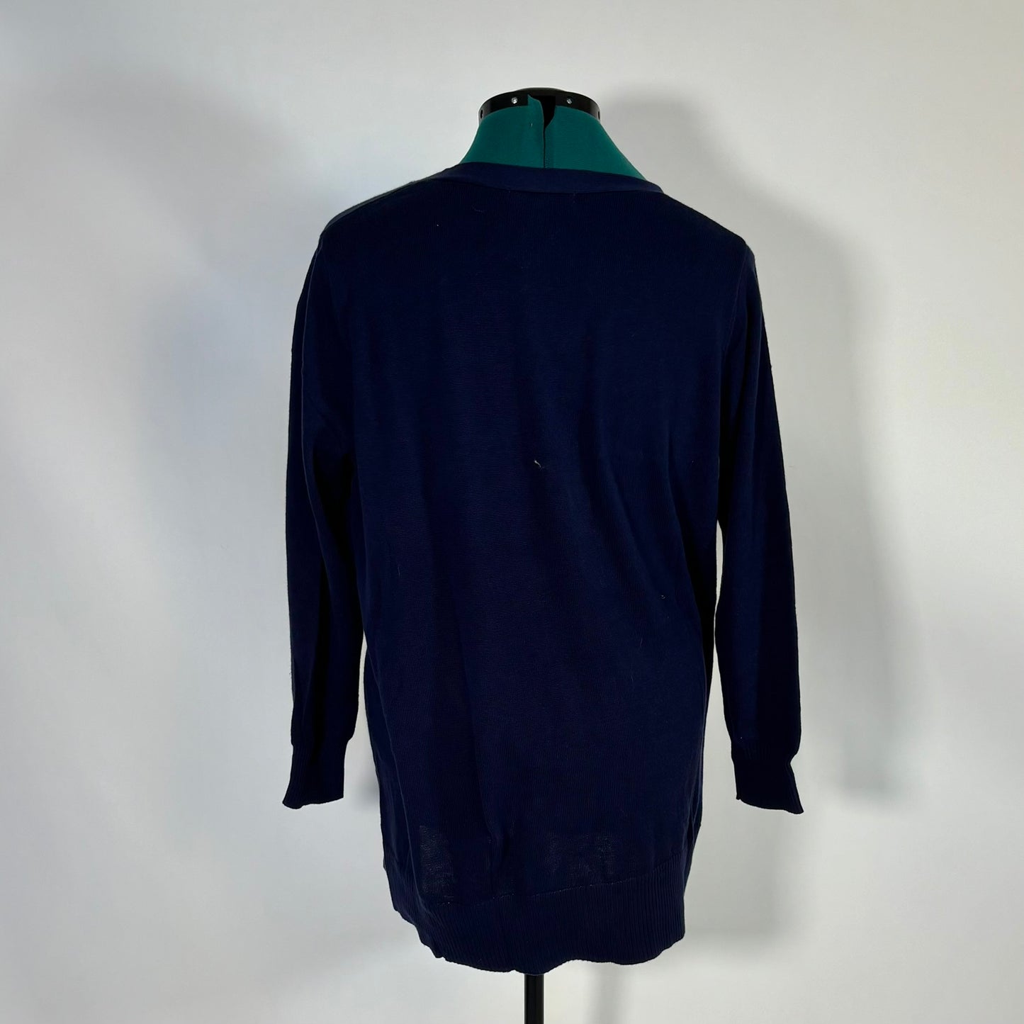 Navy Button Front Cardigan with Purple Floral Embroidery