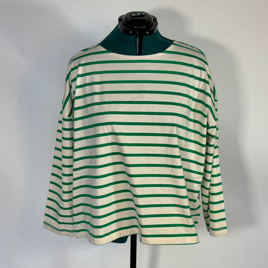 Green and Cream Stripe Long Sleeve Top