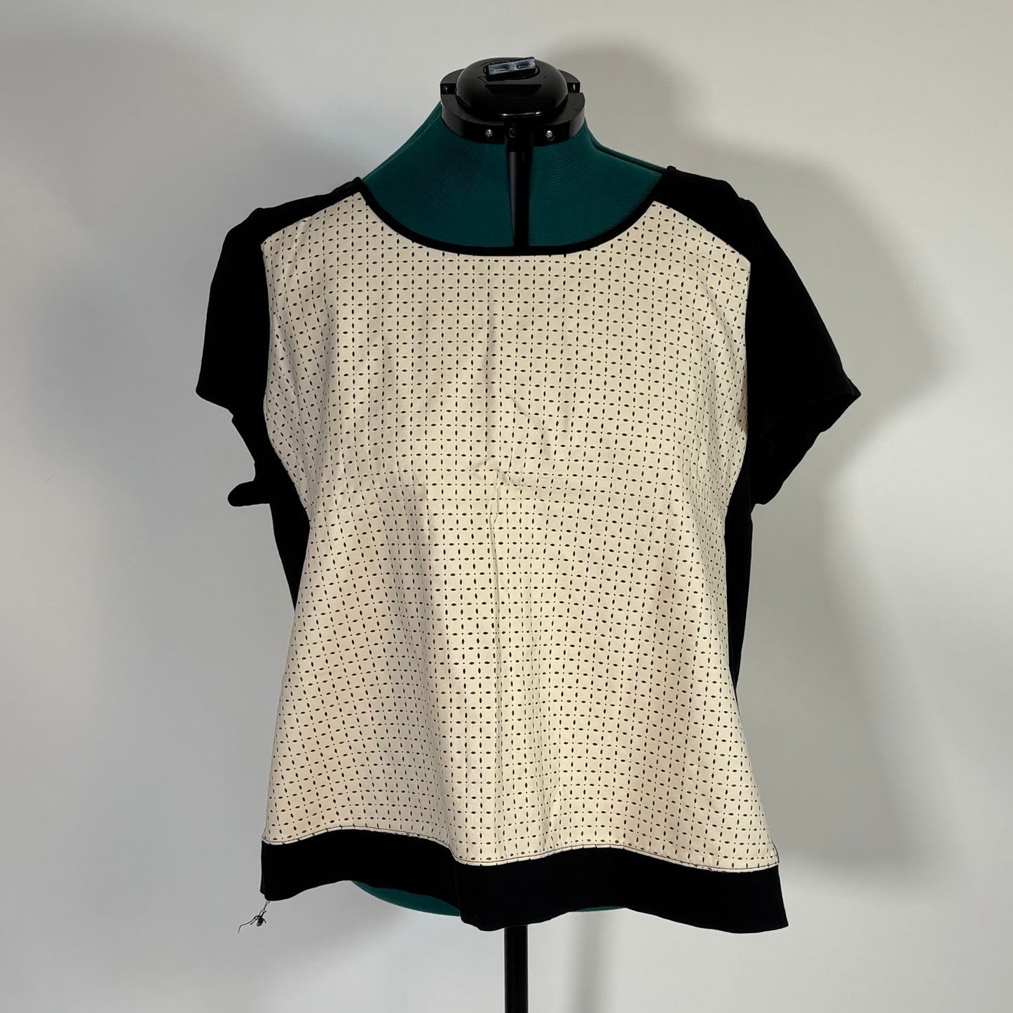 Cream and Black Faux Leather Lasercut Design Top