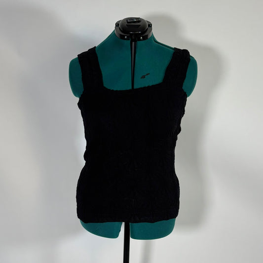 Arula Black Floral Textured Wide Strap Tank Top