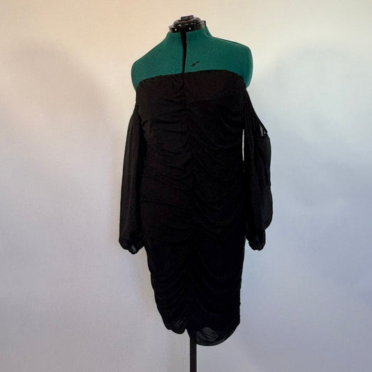 Black Mesh Overlay Off the Shoulder Bodycon Dress