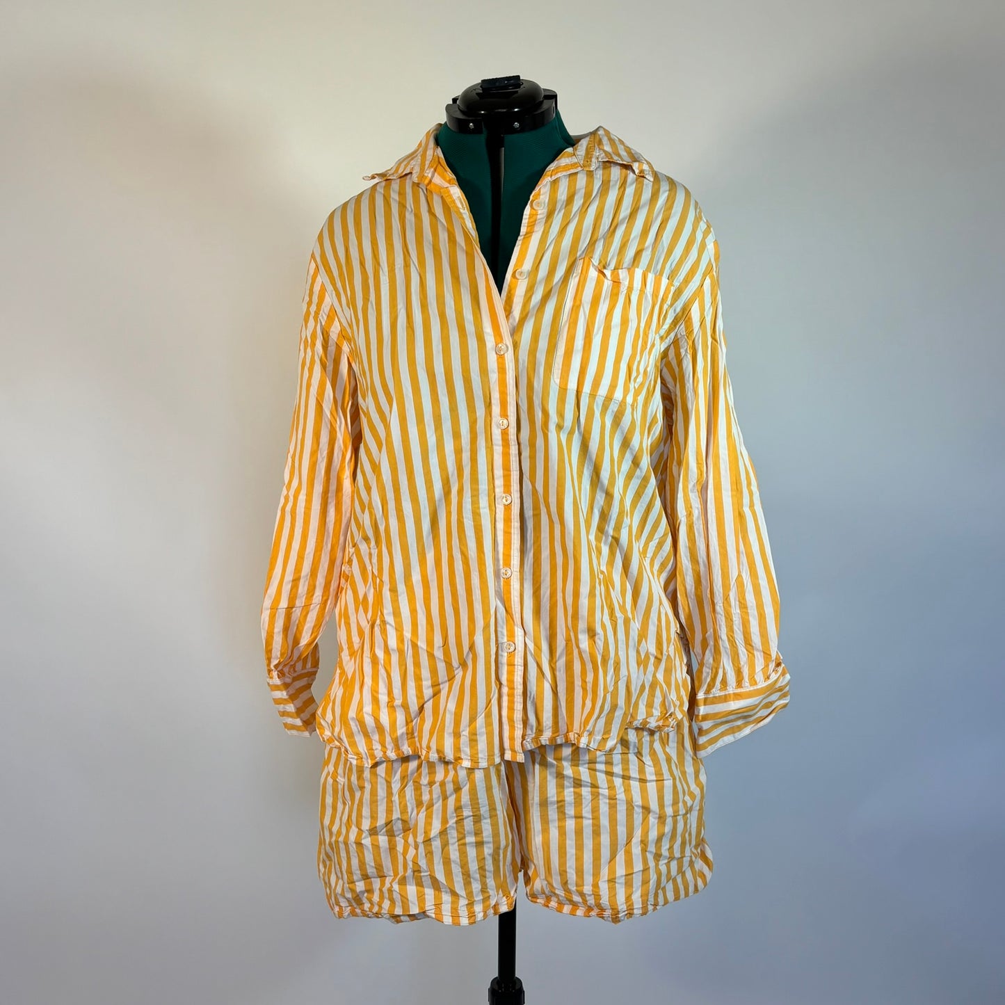Yellow Striped Button Down and Shorts Coord