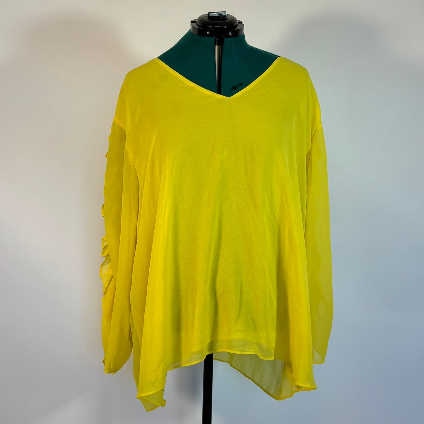 Semi-Sheer Neon Yellow Long Sleeve Top with Ruffle Trim