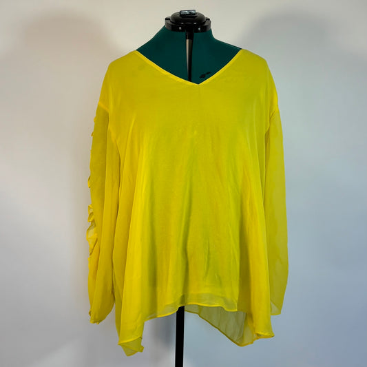 Semi-Sheer Neon Yellow Long Sleeve Top with Ruffle Trim