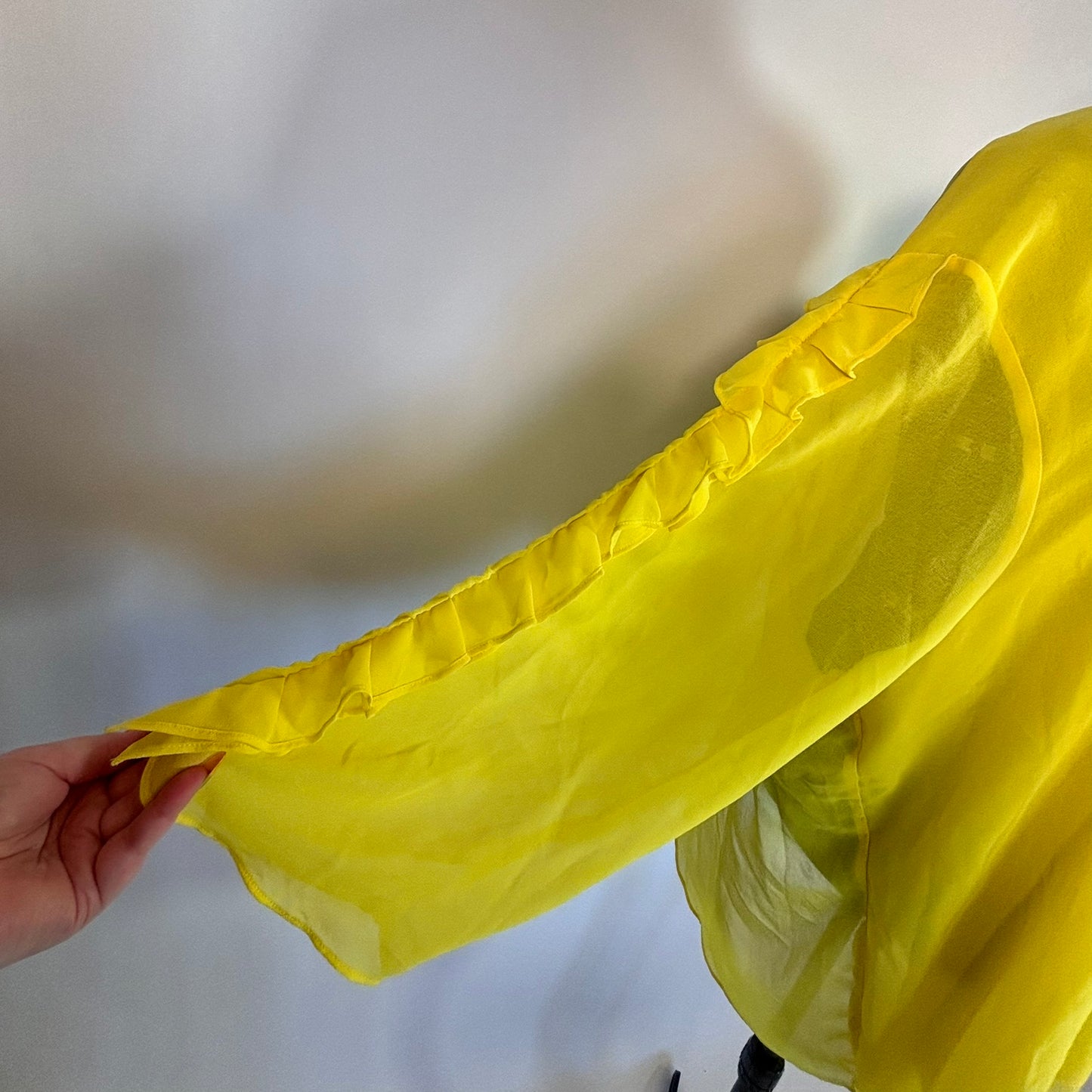 Semi-Sheer Neon Yellow Long Sleeve Top with Ruffle Trim