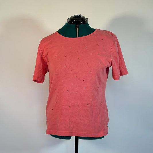 Vintage Peach T Shirt with Rainbow Rhinestones