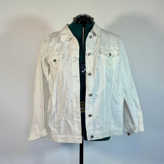 Vintage White Denim Jacket with Scattered Rhinestones