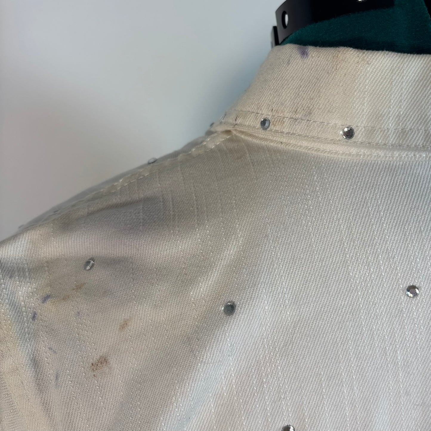 Vintage White Denim Jacket with Scattered Rhinestones