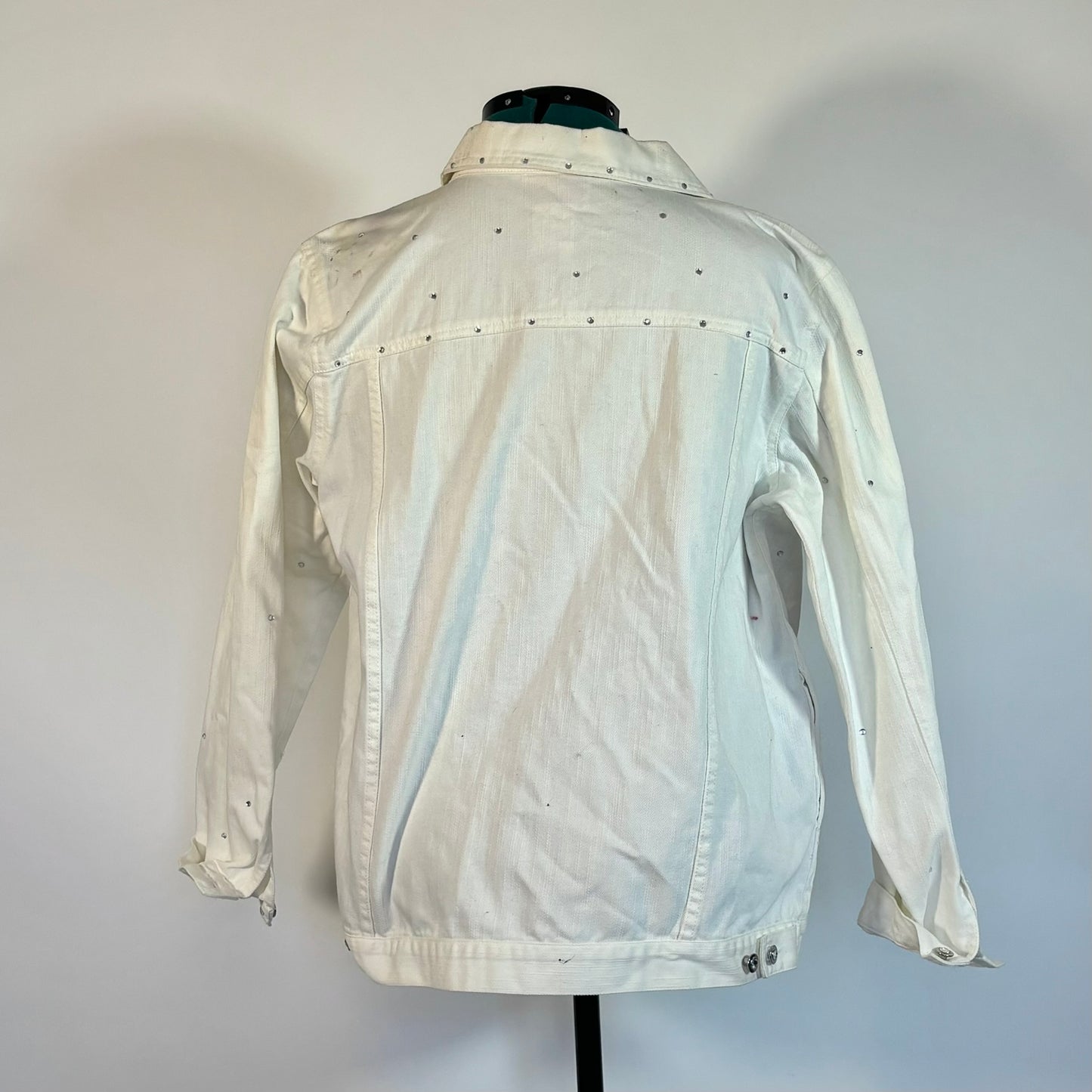 Vintage White Denim Jacket with Scattered Rhinestones