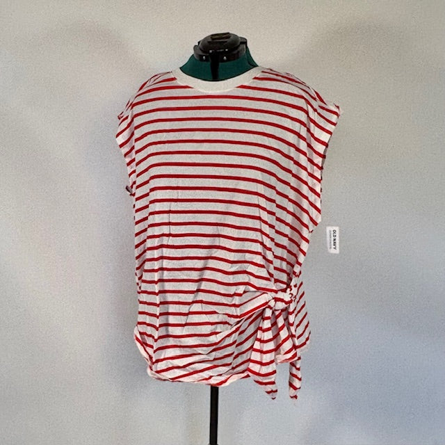 Coral and White Striped Knot Detail Tee NWT