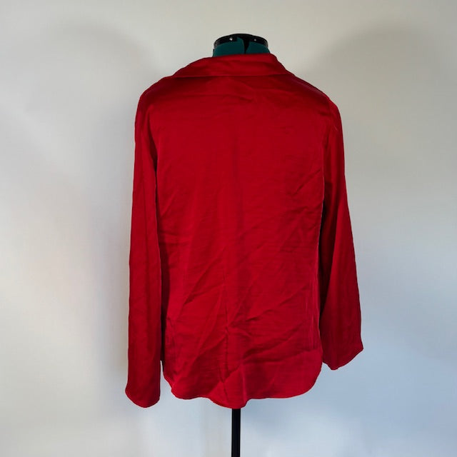 Red Collared Tie Bow Long Sleeve Top