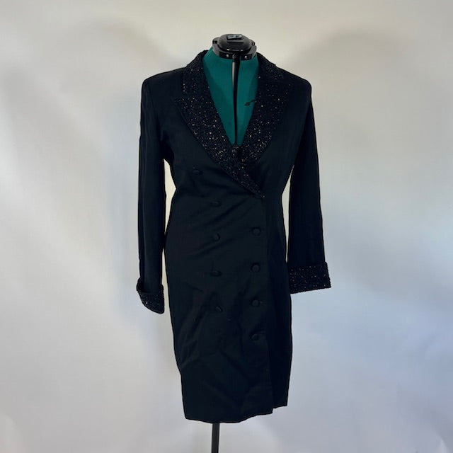 Vintage 100% Wool Black Beaded Blazer Dress