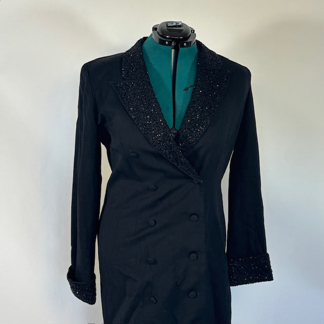Vintage 100% Wool Black Beaded Blazer Dress