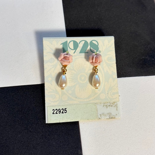 Vintage Rose and Pearl Drop earrings from 1928