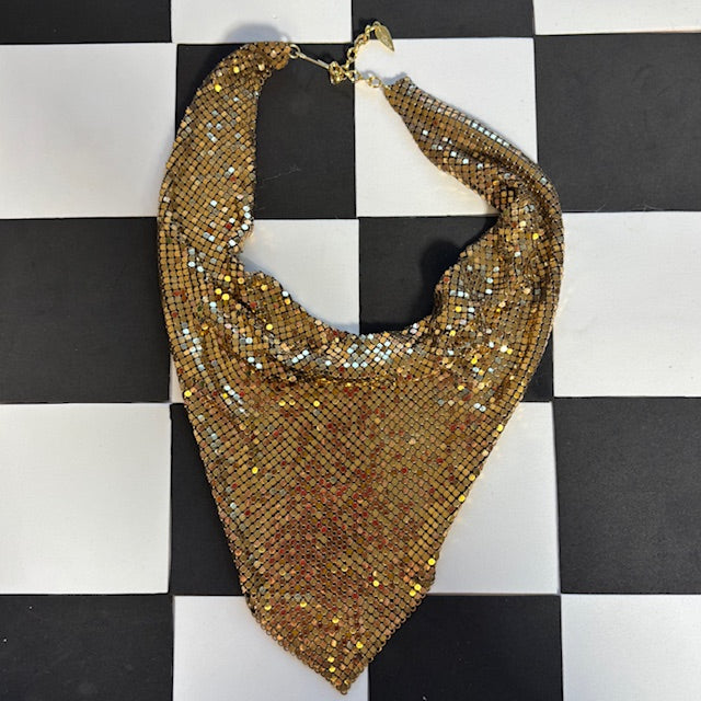 Vintage 70s Gold-Tone Chainmail Handkerchief Necklace