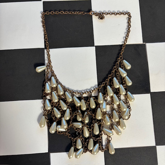 Brass and Faux Pearl Statement Necklace